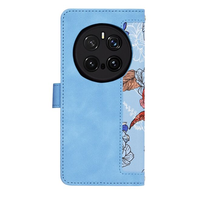 Husa tip carte pentru Honor Magic 7 Pro, functie stand si port carduri, Albastru