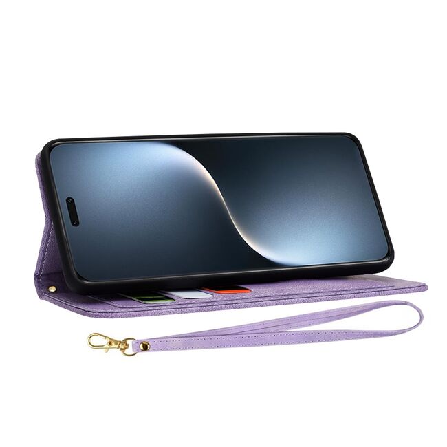 Husa tip carte pentru Honor Magic 7 Pro, functie stand si port carduri, Mov