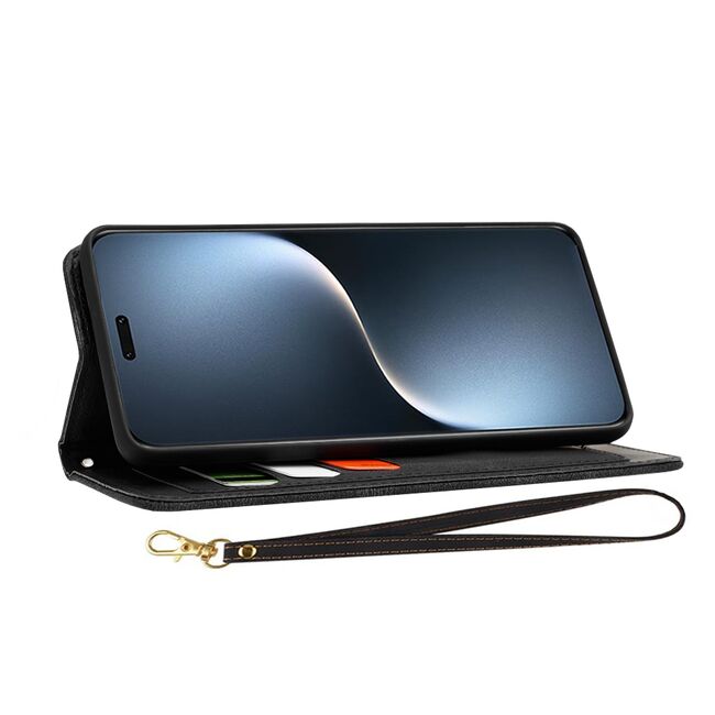 Husa tip carte pentru Honor Magic 7 Pro, functie stand si port carduri, Negru