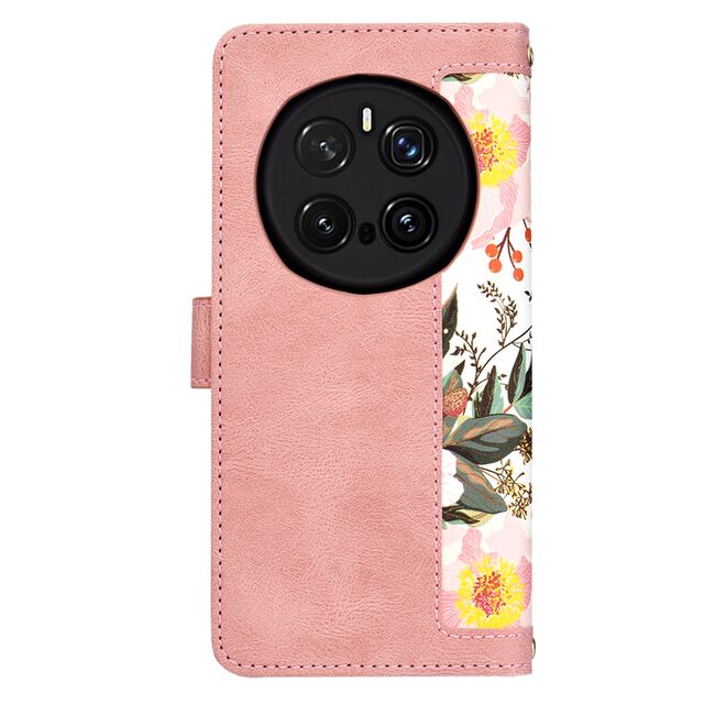 Husa tip carte pentru Honor Magic 7 Pro, functie stand si port carduri, Roz