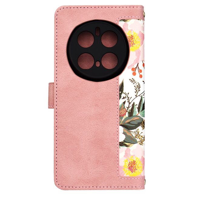 Husa tip carte pentru Honor Magic 7 Pro, functie stand si port carduri, Roz