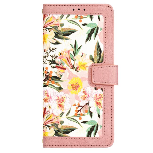Husa tip carte pentru Honor Magic 7 Pro, functie stand si port carduri, Roz