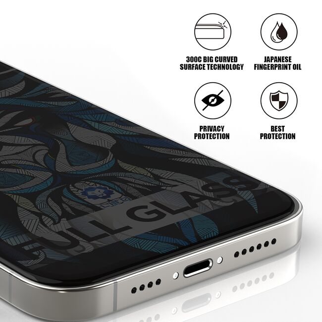 Folie sticla iPhone 16 Pro Lito D+ Max Privacy 300C, negru