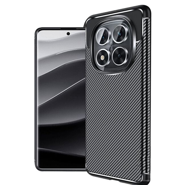 Husa de protectie pentru Xiaomi Redmi Note 14 Pro 5G Auto Focus Slim, Anti-Scratch, cu fibra de carbon si protectie lentile - Negru