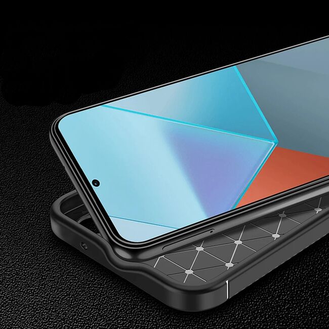 Husa de protectie pentru Xiaomi Redmi Note 14 Pro 5G Auto Focus Slim, Anti-Scratch, cu fibra de carbon si protectie lentile - Negru
