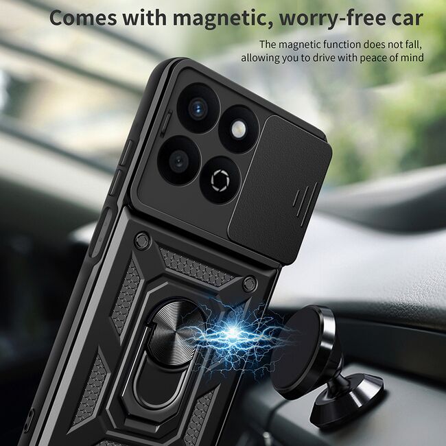 Husa pentru  Honor X5B Ring Armor Kickstand Tough Rugged Cover cu protectie camera, Albastru