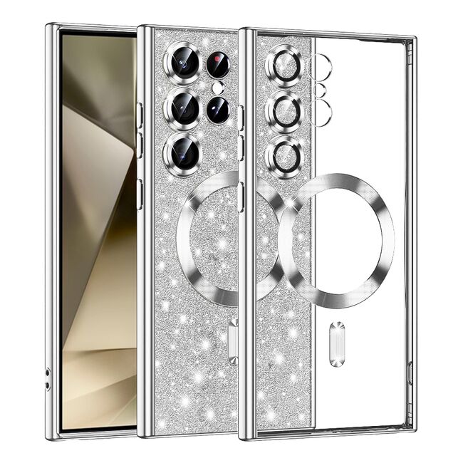 Husa pentru  Samsung Galaxy S25 Ultra cu MagSafe Sparkle Glare Detachable Layer, cu protectie lentile - Argintiu