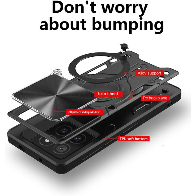Husa pentru  Xiaomi 15 Pro cu protecție pentru cameră și suport magnetic integrat Ring Shockproof, Roz