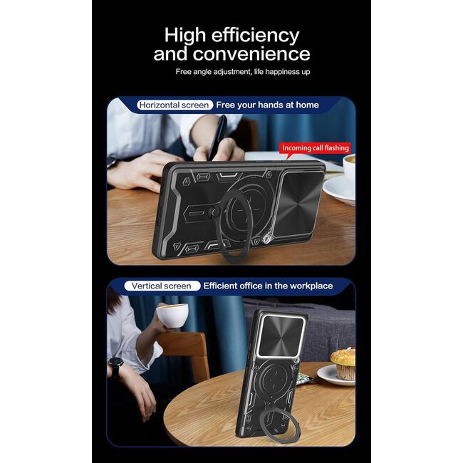 Husa pentru  Xiaomi 15 Pro cu protecție pentru cameră și suport magnetic integrat Ring Shockproof, Roz
