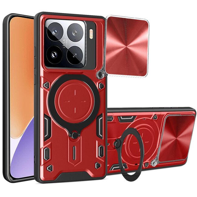Husa pentru  Xiaomi 15 cu protecție pentru cameră și suport magnetic integrat Ring Shockproof, Rosu