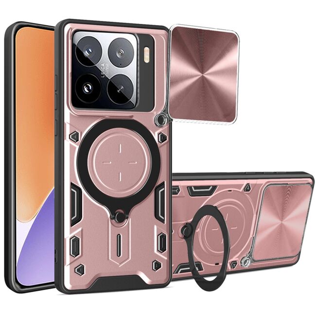 Husa pentru  Xiaomi 15 cu protecție pentru cameră și suport magnetic integrat Ring Shockproof, Roz