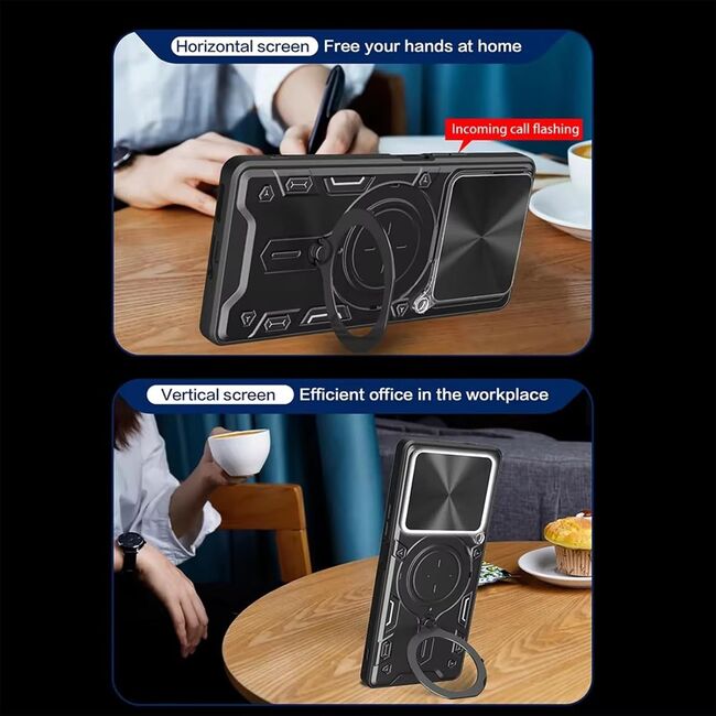 Husa pentru  OnePlus 13 cu protecție pentru cameră și suport magnetic integrat Ring Shockproof, Negru
