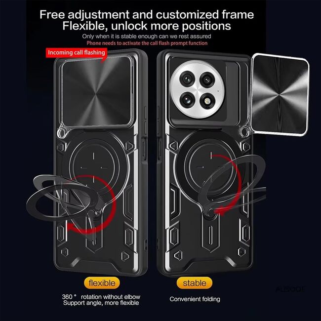 Husa pentru  OnePlus 13 cu protecție pentru cameră și suport magnetic integrat Ring Shockproof, Negru