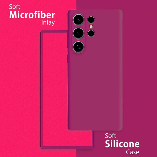 Husa pentru Samsung Galaxy S25 Ultra Liquid Silicone, subțire, captusita cu microfibra, anti amprentă, protectie cameră foto, bordeaux
