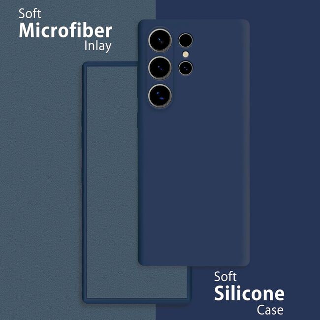 Husa pentru Samsung Galaxy S25 Ultra Liquid Silicone, subțire, captusita cu microfibra, anti amprentă, protectie cameră foto, albastru