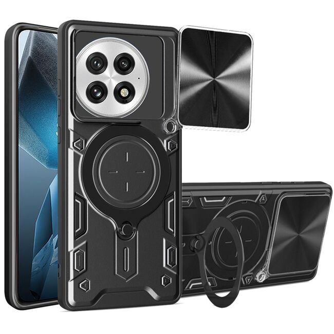 Husa pentru  OnePlus 13 cu protecție pentru cameră și suport magnetic integrat Ring Shockproof, Negru