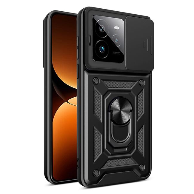 Husa pentru  Realme GT 7 Pro Ring Armor Kickstand Tough Rugged Cover cu protectie camera, Negru royal