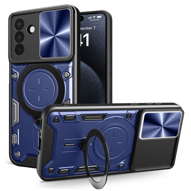 Husa pentru  Samsung Galaxy A56 cu protecție pentru cameră și suport magnetic integrat Ring Shockproof, Albastru