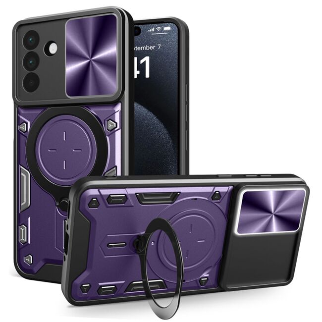 Husa pentru  Samsung Galaxy A56 cu protecție pentru cameră și suport magnetic integrat Ring Shockproof, Mov