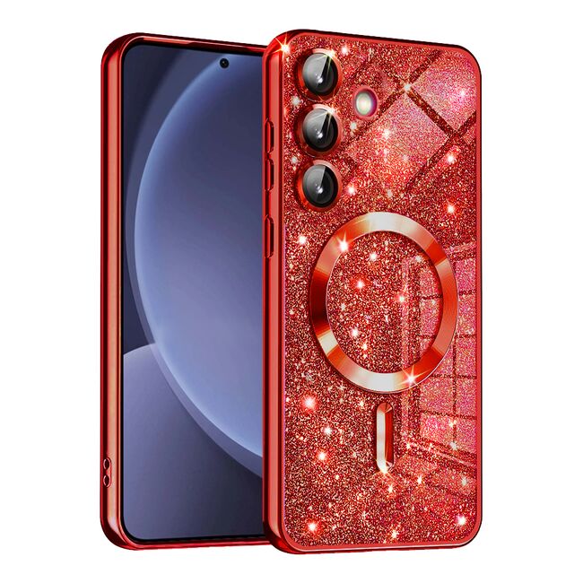 Husa pentru  Samsung Galaxy S25+ cu MagSafe Sparkle Glare Detachable Layer, cu protectie lentile - Rosu