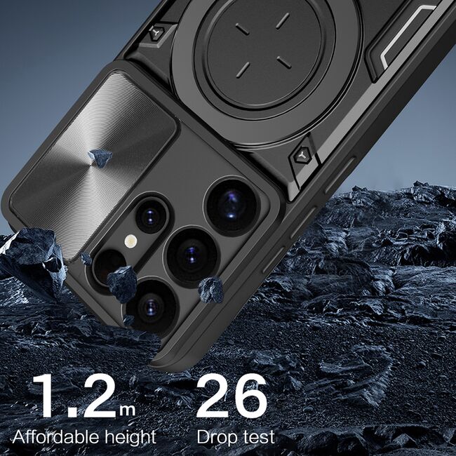 Husa pentru  Samsung Galaxy S25 Ultra cu protecție pentru cameră și suport magnetic integrat Ring Shockproof, Mov