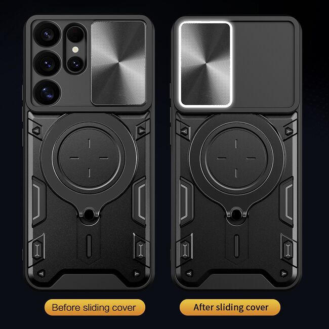 Husa pentru  Samsung Galaxy S25 Ultra cu protecție pentru cameră și suport magnetic integrat Ring Shockproof, Roz