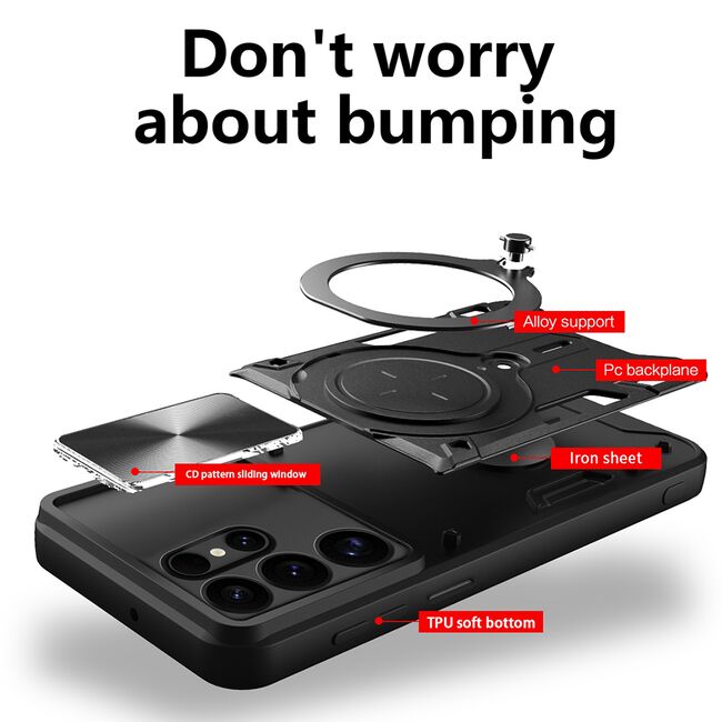 Husa pentru  Samsung Galaxy S25 Ultra cu protecție pentru cameră și suport magnetic integrat Ring Shockproof, Roz