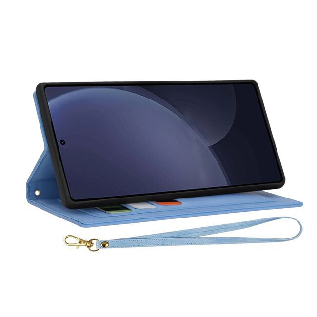 Husa tip carte pentru  Samsung Galaxy S25 Ultra, functie stand si port carduri, Albastru