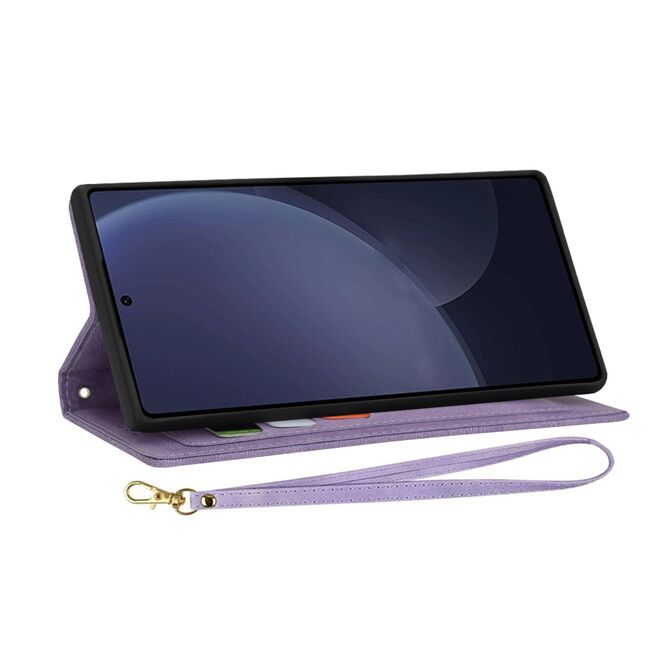 Husa tip carte pentru  Samsung Galaxy S25 Ultra, functie stand si port carduri, Mov