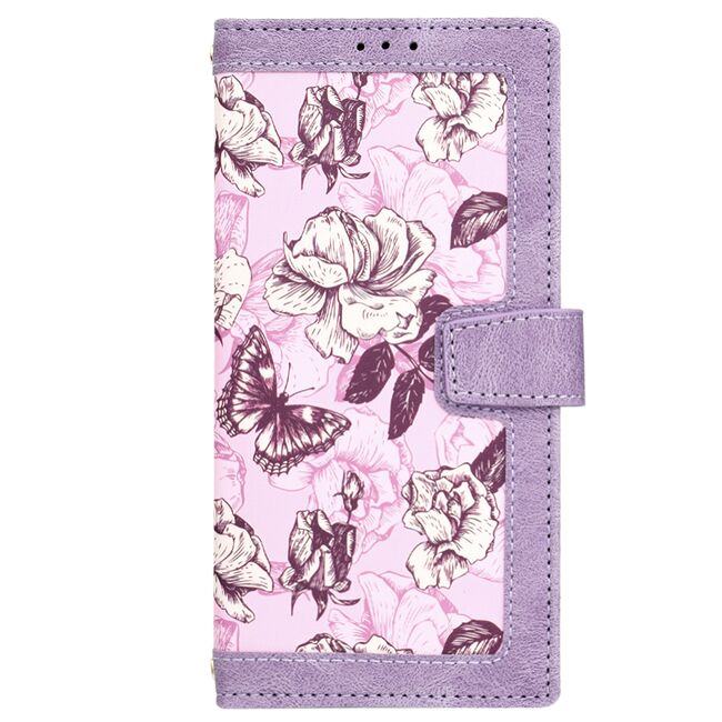 Husa tip carte pentru  Samsung Galaxy S25 Ultra, functie stand si port carduri, Mov