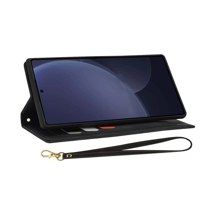 Husa tip carte pentru  Samsung Galaxy S25 Ultra, functie stand si port carduri, Negru