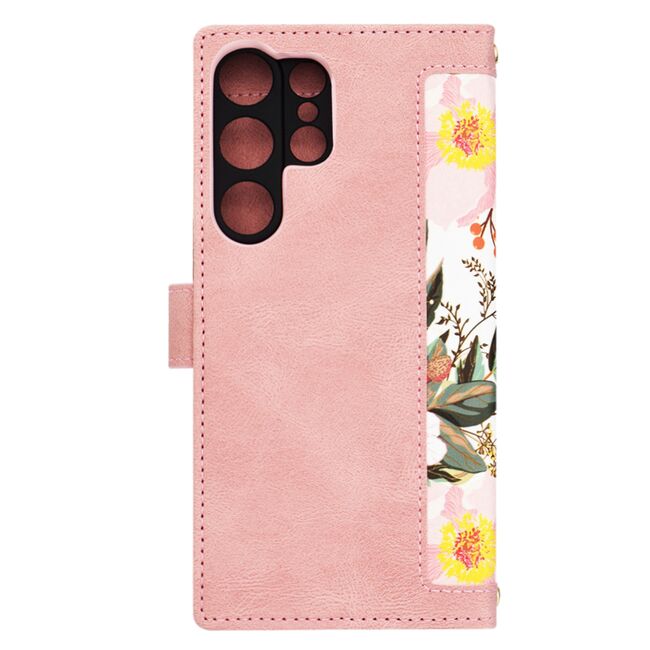 Husa tip carte pentru  Samsung Galaxy S25 Ultra, functie stand si port carduri, Roz