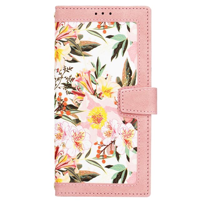 Husa tip carte pentru  Samsung Galaxy S25 Ultra, functie stand si port carduri, Roz