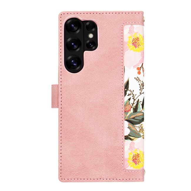 Husa tip carte pentru  Samsung Galaxy S25 Ultra, functie stand si port carduri, Roz