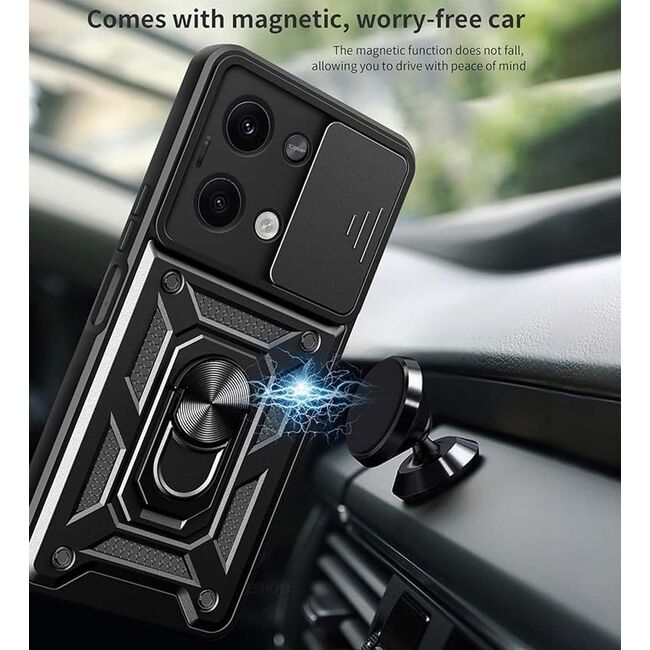 Husa pentru Xiaomi Redmi Note 13 4G cu inel Ring Armor Kickstand Tough, protectie camera (negru)