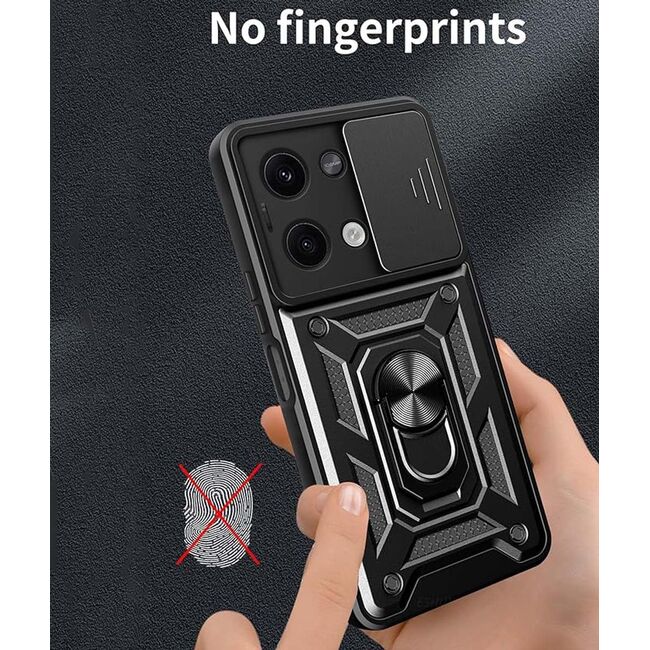 Husa pentru Xiaomi Redmi Note 13 4G cu inel Ring Armor Kickstand Tough, protectie camera (negru)