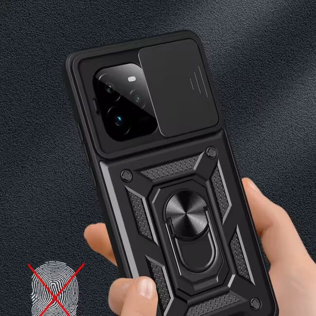 Husa pentru  Realme GT 7 Pro Ring Armor Kickstand Tough Rugged Cover cu protectie camera, Negru royal