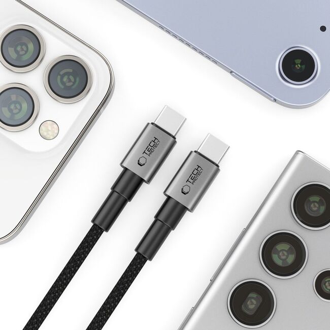 Cablu USB-C PD 100W/5A, 2 Metri – Împletitură Nylon, Încărcare Rapidă, Transfer de Date 480 Mb/s, Gri Metalizat