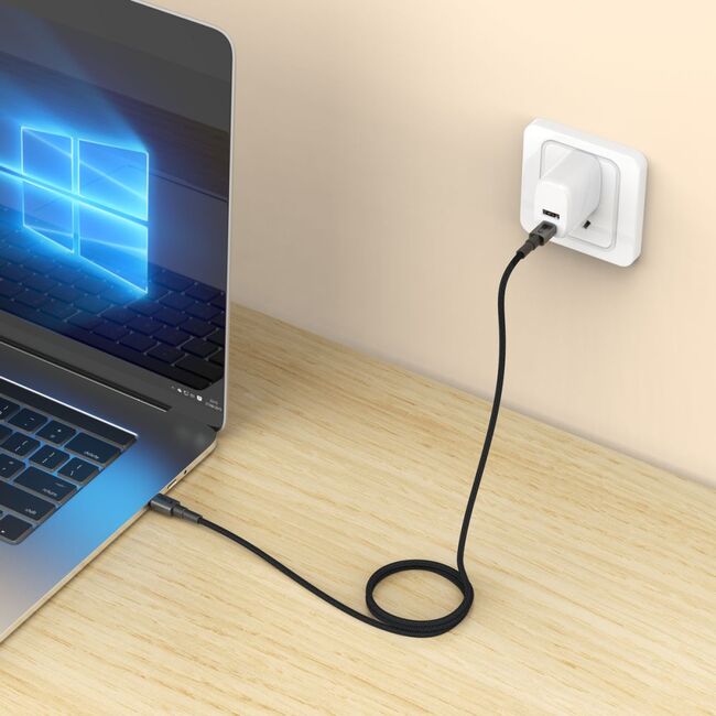 Cablu USB-C PD 100W/5A, 3 Metri – Împletitură Nylon, Încărcare Rapidă, Transfer de Date 480 Mb/s, Gri Metalizat