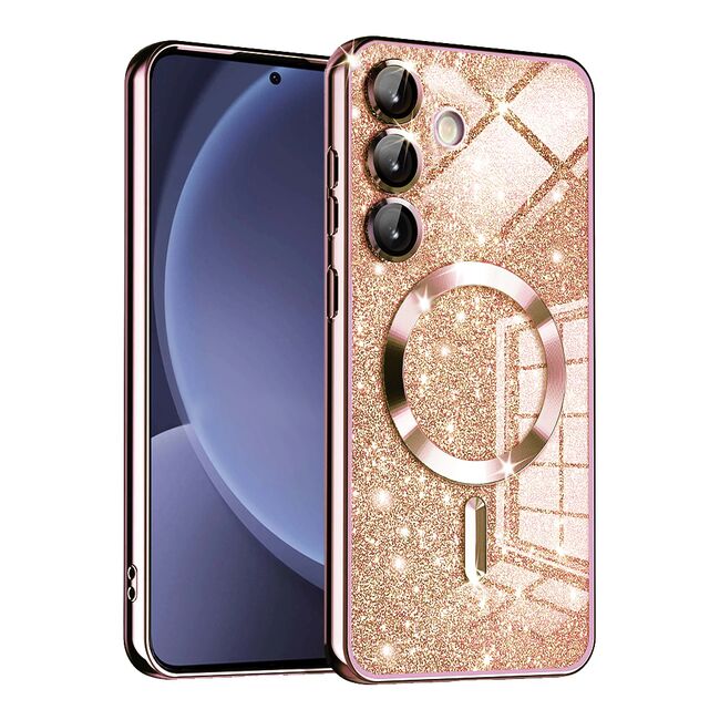 Husa pentru  Samsung Galaxy S25 cu MagSafe Sparkle Glare Detachable Layer, cu protectie lentile - Roz