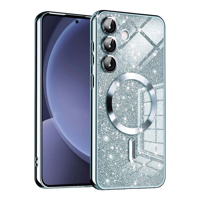 Husa pentru  Samsung Galaxy S25 cu MagSafe Sparkle Glare Detachable Layer, cu protectie lentile - Albastru deschis