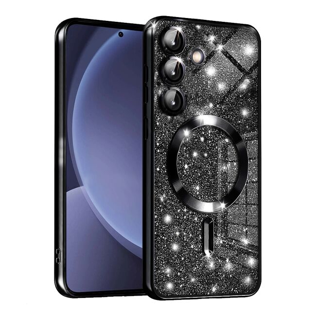 Husa pentru  Samsung Galaxy S25 cu MagSafe Sparkle Glare Detachable Layer, cu protectie lentile - Negru