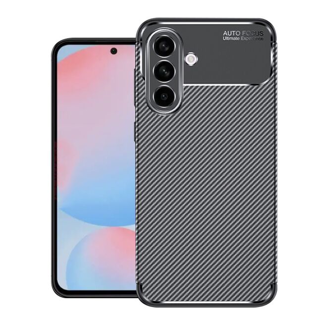 Husa de protectie pentru  Samsung Galaxy A56 Auto Focus Slim, Anti-Scratch, cu fibra de carbon si protectie lentile - Negru denim