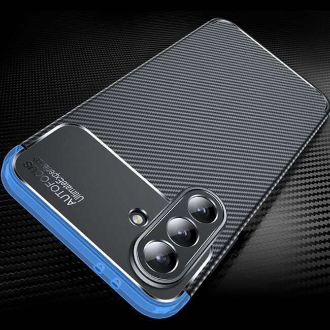 Husa de protectie pentru  Samsung Galaxy A56 Auto Focus Slim, Anti-Scratch, cu fibra de carbon si protectie lentile - Negru denim