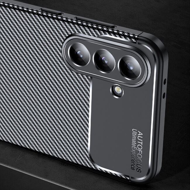 Husa de protectie pentru  Samsung Galaxy A56 Auto Focus Slim, Anti-Scratch, cu fibra de carbon si protectie lentile - Negru denim