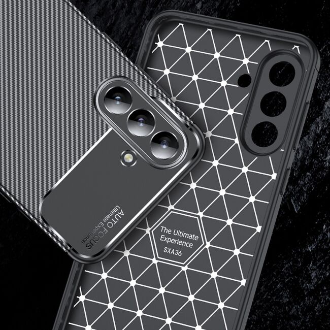 Husa de protectie pentru  Samsung Galaxy A56 Auto Focus Slim, Anti-Scratch, cu fibra de carbon si protectie lentile - Negru denim