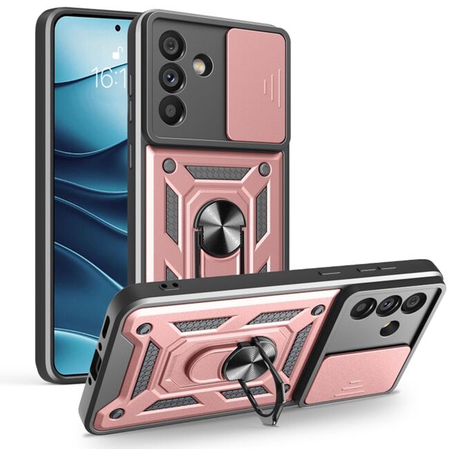 Husa pentru  Samsung Galaxy A56 Ring Armor Kickstand Tough Rugged Cover cu protectie camera, Roz