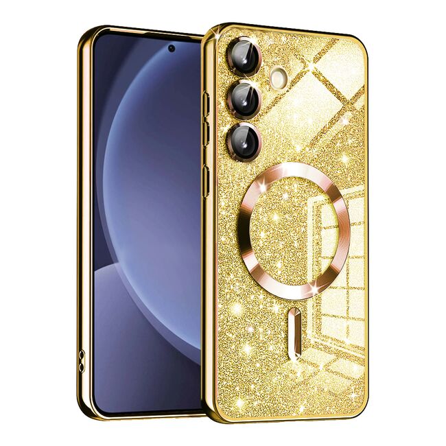 Husa pentru  Samsung Galaxy S25+ cu MagSafe Sparkle Glare Detachable Layer, cu protectie lentile - Auriu