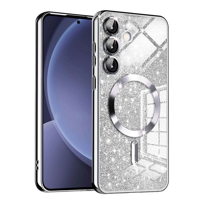 Husa pentru  Samsung Galaxy S25 cu MagSafe Sparkle Glare Detachable Layer, cu protectie lentile - Argintiu