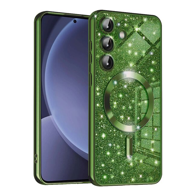 Husa pentru  Samsung Galaxy S25 cu MagSafe Sparkle Glare Detachable Layer, cu protectie lentile - Verde